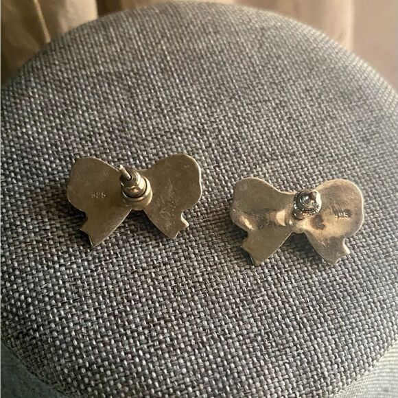 Vintage 925 Bow Pierced Earrings - Picture 2 of 2